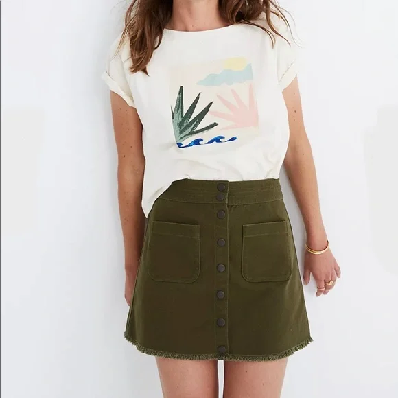Madewell Raw-Hem A-Line Mini Skirt in Kale - Picture 1 of 6